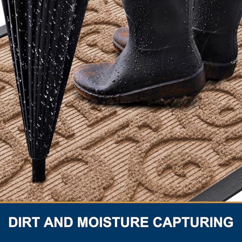 Image of Smiry Welcome Door Mat Outside Entrance, Heavy Duty Trap Dirt and Moisture Easy Clean Low Profile Patio Porch Indoor Outdoor Front Doormat for Entry, 29.5x17 Inch, Coffee