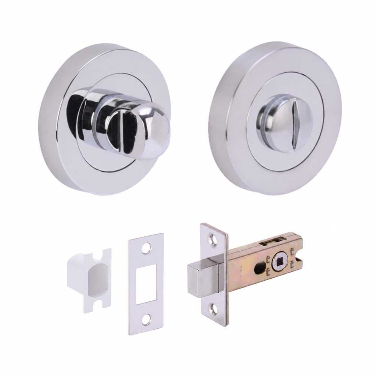 HANDLEZONE® Bathroom Toilet Door Thumb Turn and Release Deadbolt Kit - Dual Finish Polished/Satin Chrome - 65mm Bolt with 45mm Backset