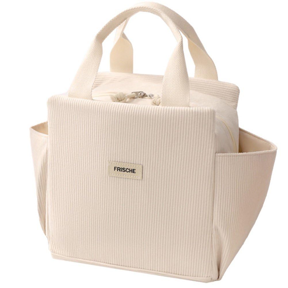Fituenly Insulated Lunch Bag for Women Girls, Reusable Thermal Cooler Bags, Large Corduroy Tote Bags, Cool Lunch Organizer, Leakproof Lunchbox for Work, Picnics, Travel