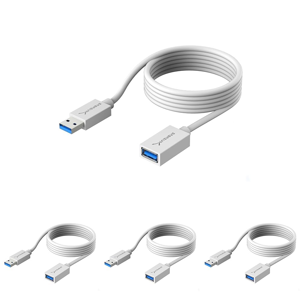 SABRENT 22AWG USB 3.0 Extension Cable A Male to A Female [White] 6 Feet (CB-306W) (Pack of 4)