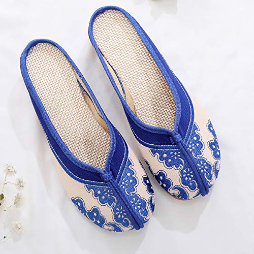 Unpafcxddyig Women's Embroidered Flats Backless Shoes Household Chinese Style Casual Slippers2
