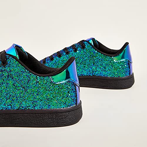 Image of LUCKY STEP Glitter Shoes Sparkly Bling Shiny Bedazzled Lace up Fashion Sneakers for Women