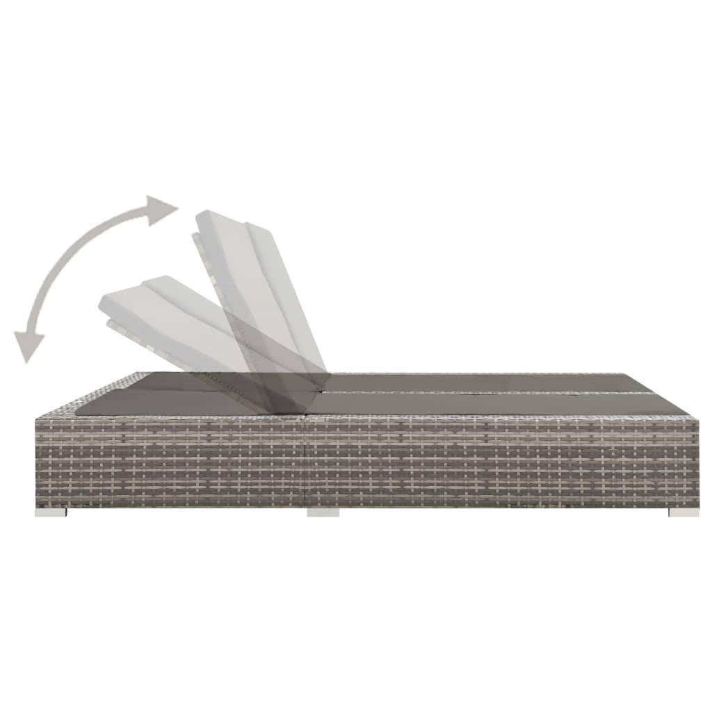 Lit double en polyrotin, gris, de jardin, de loisirs, convient pour jardin, terrasse, cour, côté piscine