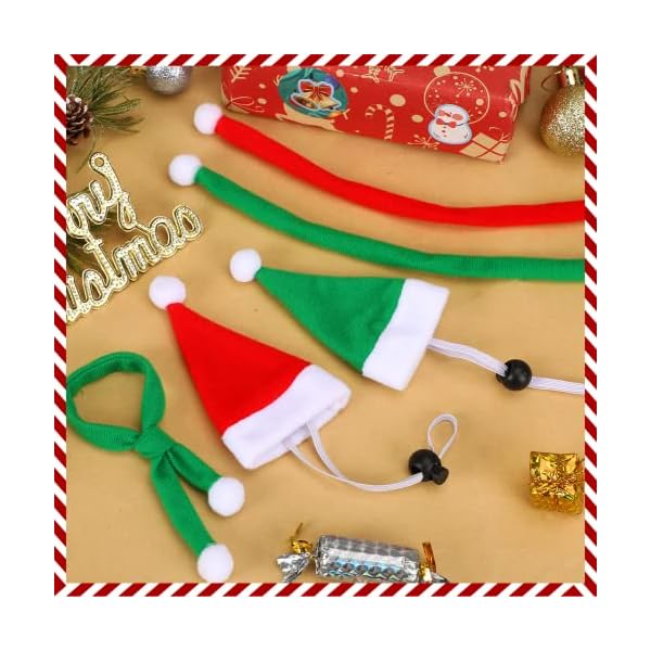 Junebrushs 12 pcs mini santa hats,christmas pet chicken hat scarf set red green small animal hat with adjustable for poultry hen rooster hamster duck lizard guinea pigs - image 7