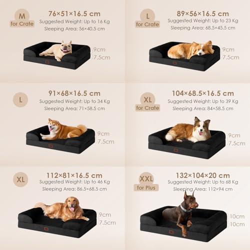 Image of EHEYCIGA Orthopedic Dog Bed for Large Dogs, Waterproof Memory Foam With Sides, Non-Slip Bottom, Egg-Crate Foam Couch, Washable Removable Cover, Black