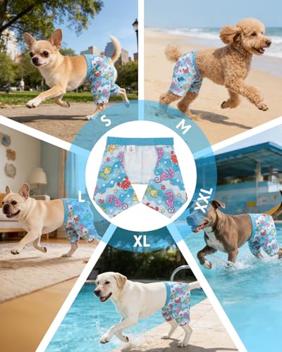 Image of CuteBone Dog Swim Trunks Swimsuit Durable & Comfortable - Quick-Dry, Adjustable Waistband Shorts, UV Protection Bikini- Perfect for Beach, Pool & Outdoor Fun, Dinos DST13M