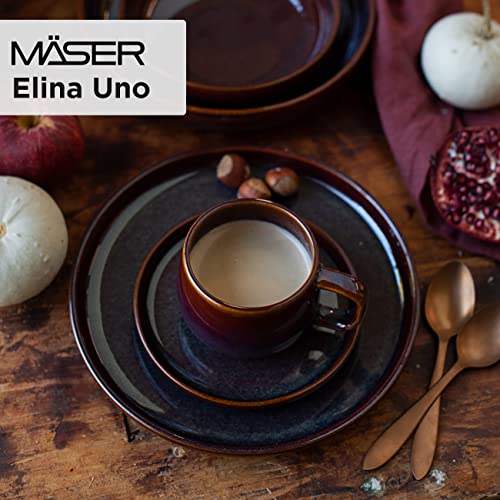 MÄSER Serie Elina Uno, Modernes Kaffeegeschirr Set mit unregelmäßiger Effektglasur für 4 Personen, mit Dessertteller, Kaffeetassen und Untertassen, 12-teiliges Kaffeeservice, Steinzeug, Jungle