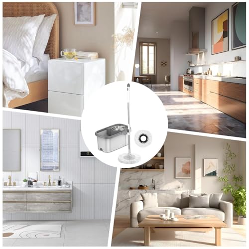 Wischeimer-Set – Bodenreinigungssystem mit Auswringer, 2 extra Mikrofaser-Wischköpfen | Multi-Reinigungsset für Fliesen-, Hartholz- und Laminatböden in Küche, Bad und Wohnen – Bild 5