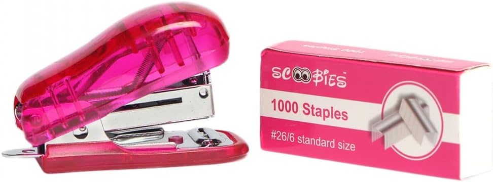 MINNY BINNY STAPELER | Minny Binny Pink Manual Transparent See-Through Stapler | with in-Built Staple Remover | Including 1000 Staple Nails | 26/6 Standard Portable Size