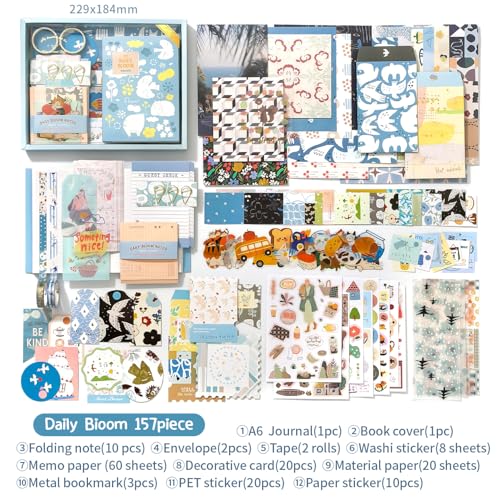 Image of WEMOL Vintage Journal Scrapbook Pack Kit for Art Journaling Bullet, Planners DIY Paper Stickers, Craft Kits Notebook, Collage Album Aesthetic Sticker (Sky Blue)