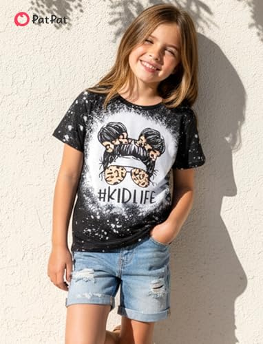 Image of PATPAT Girls Crewneck Short Sleeve Graphic Tees Animal Print Shirts Cute Summer Outfits 5-12 Years