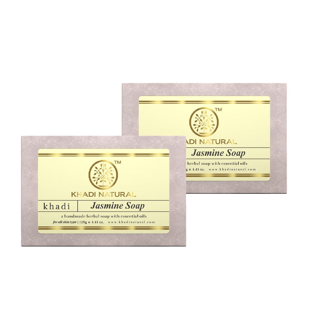 Khadi Natural Natural Jasmine Soap, 125g|Herbal Bathing Soap for Healthy Skin|Natural soap with essential oils|Stress-relieving properties| Suitable for All Skin Types | Pack of 2