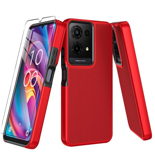 Mocotto for TCL K32/K33 5G 2025 Case with Tempered Glass Screen Protector Dual Layer Heavy Duty Shockproof Protection (Red)