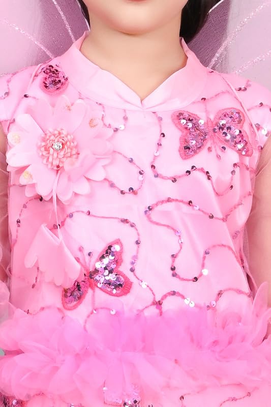 Image of Zenat Girls Kids Net Regular Fit Knee Length Sweet Angel Frock Dress (Pink 3-4 Years)