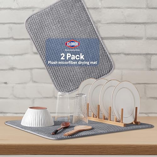 Clorox Plush Drying Mat - Polyester Polymide Blend - Ultra Absorbent Microfiber, For Drying and Draining Dishes at Kitchen Sink - 17.5