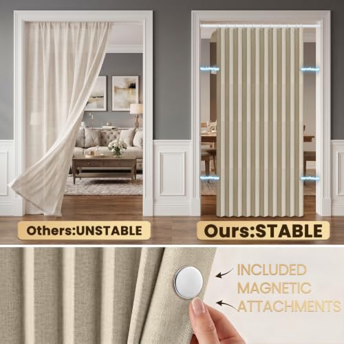 Image of AJAZZ Blackout Folding Door Accordion Door Closet Doors Curtain Invisible Applicable Bedroom Room Living Room Doorway(Cream Yellow 72 inch W x 78 inch L 1 Panel