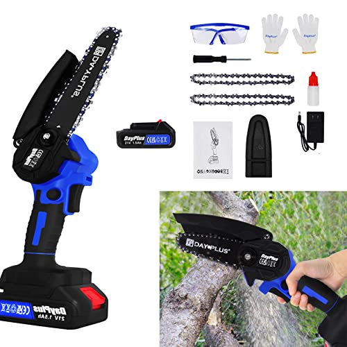 Motosierra eléctrica de 4 pulgadas, con protección contra salpicaduras y bloqueo de seguridad, recargable para madera, jardinería (baterías y 2 cadenas)