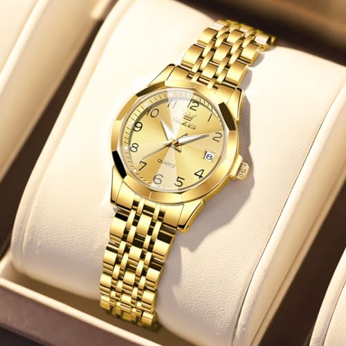 Image of OLEVS Womens Watch Classic Dress Number Female Watches for Ladies Analog Quartz Stainless Steel Waterproof Luminous Day Date Two Tone Easy to Read Wristwatch