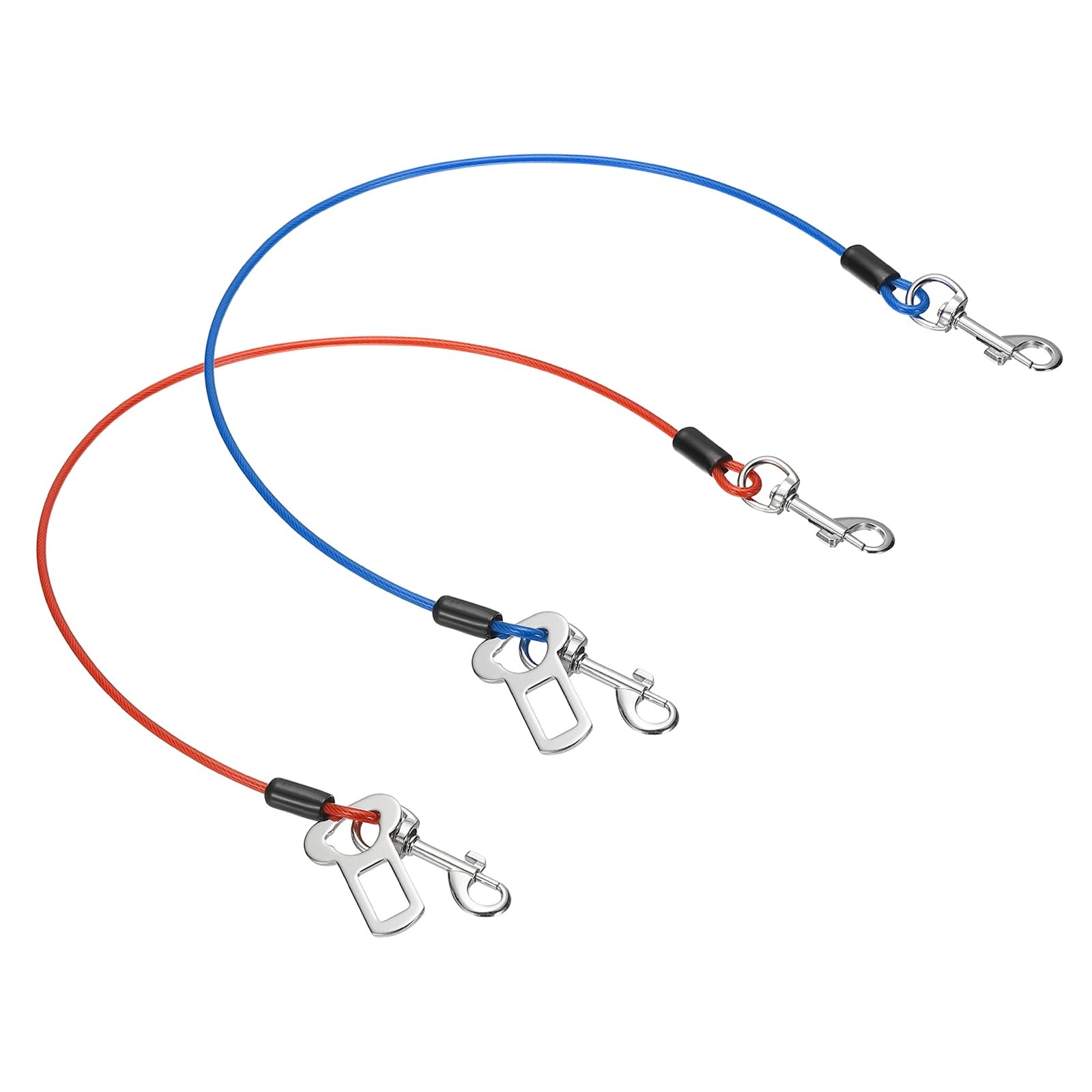 PATIKIL Chew Proof Dog Leash, 24 in Dog Seat Belt Harness with Double Clips Leash Extender Steel Braided Vehicle Tether, (Red/Blue, 2 Pcs), Intended for Pet Walking/Training