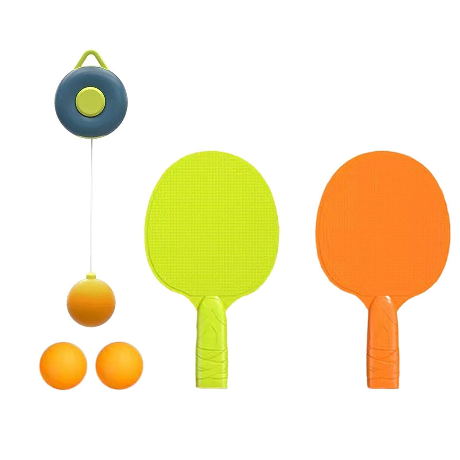 Table Tennis Training Set with 2 Paddles, 3 Balls and Hanging Ball Trainer, Orange and Green-image-4