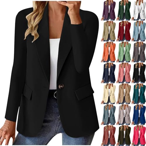 Générique Blazer Femmes Chic et Élégant Col Revers Veste Legere Femmes Été Blazer Bureau Travail Couleur Unie Veste Femme Mi Saison Manteau Tailleur Femme Slim Fit...