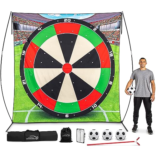 GoSports 10 FT Chip N' Stick Soccer Darts - Giant Kick Darts Game for Kids & Adults - Includes 4 Sticky Soccer Balls, Tote Bag, & Carry Case