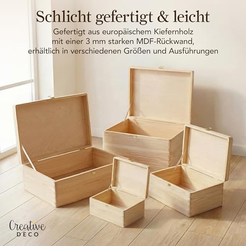 Creative Deco XXL Große Holzkiste mit Deckel und Schloss | 40x30x24 cm (+/-1cm) | Holztruhe Erinnerungsbox Baby Holzbox mit Deckel Kasten Ostern | Für Dokumente Spielzeuge | ROH & UNGESCHLIFFEN