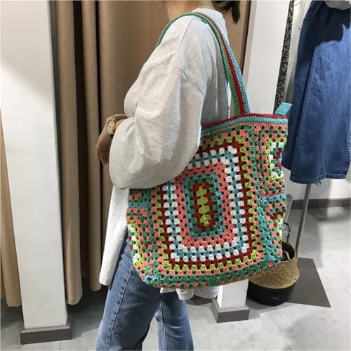 Women's Yarn Handbags, Crochet Hand-Knitted Shoulder Tote, Woven Bags for Women for Café, Beach3