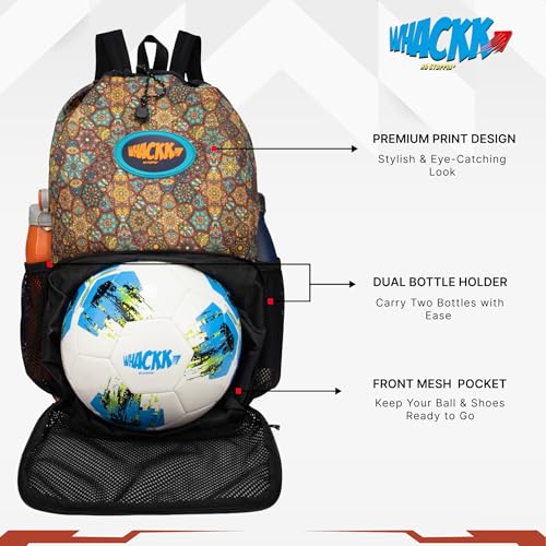 Image of WHACKK Tornado Printed Football Bag | Football Kit Bag with Ball & Shoe Compartment | Unisex Sports Bag for Training, Match Day & Practice