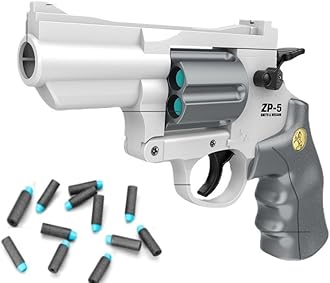 toy Safe Fake Gun Model Revolver Toy Gun for Boy girl with Ejecting Shell Soft Bullets,Realistic Toys Foam Blaster Play (white，grey)12bullet