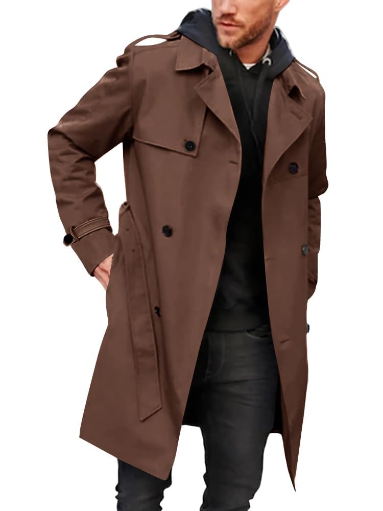 Pantete Cappotto Trench Uomo Doppiopetto Oversize, Lungo Con Cintura, Leggero O Foderato, Taglie Forti XS-5XL