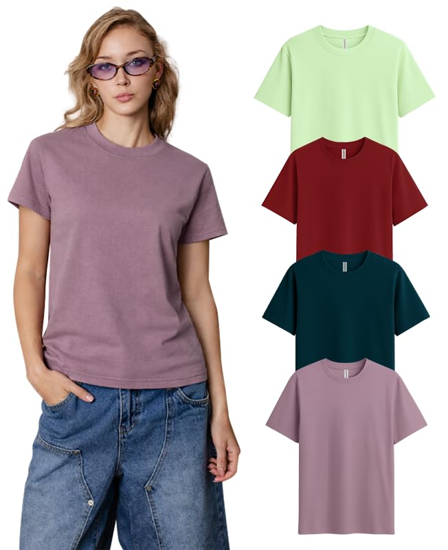 Image of SLEEPY NUTS Women's Plain Round Neck Regular Fit Half Sleeve Cotton T Shirt