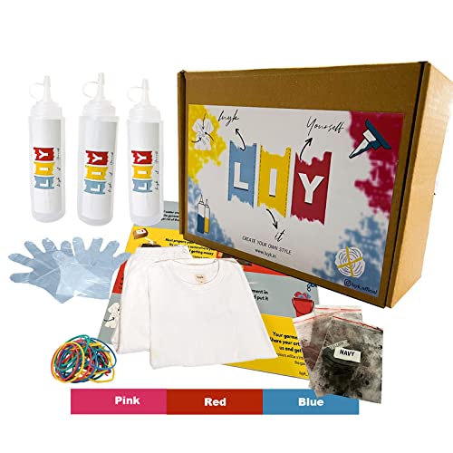 luyk DIY Tie-Dye Night Suit Kits for Kids, Including, Cotton T-Shirt and 3 Colour Dyes | Tie & Dye Art Kit (15-16 Years, Pink, Red, Blue)-image-1