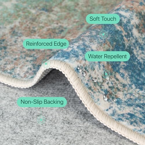 Image of BEIMO Area Rugs 8x10 for Living Room Bedroom, Modern Abstract Machine Washable Rug, Large Soft Low Pile Floor Carpet with Non Slip Backing for Dining Room, Blue Green