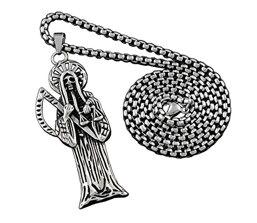 vogueteen Men Stainless Steel Holy Saint Death Santa Muerte Skull Charm Pendant Necklace4