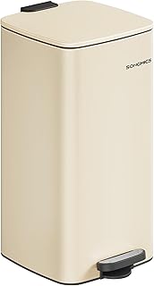 SONGMICS Kitchen Trash Can 30 Litre Trash Bin Pedal Bin Steel with Inner Bucket Soft Close Open Function Sand Beige LTB593A02