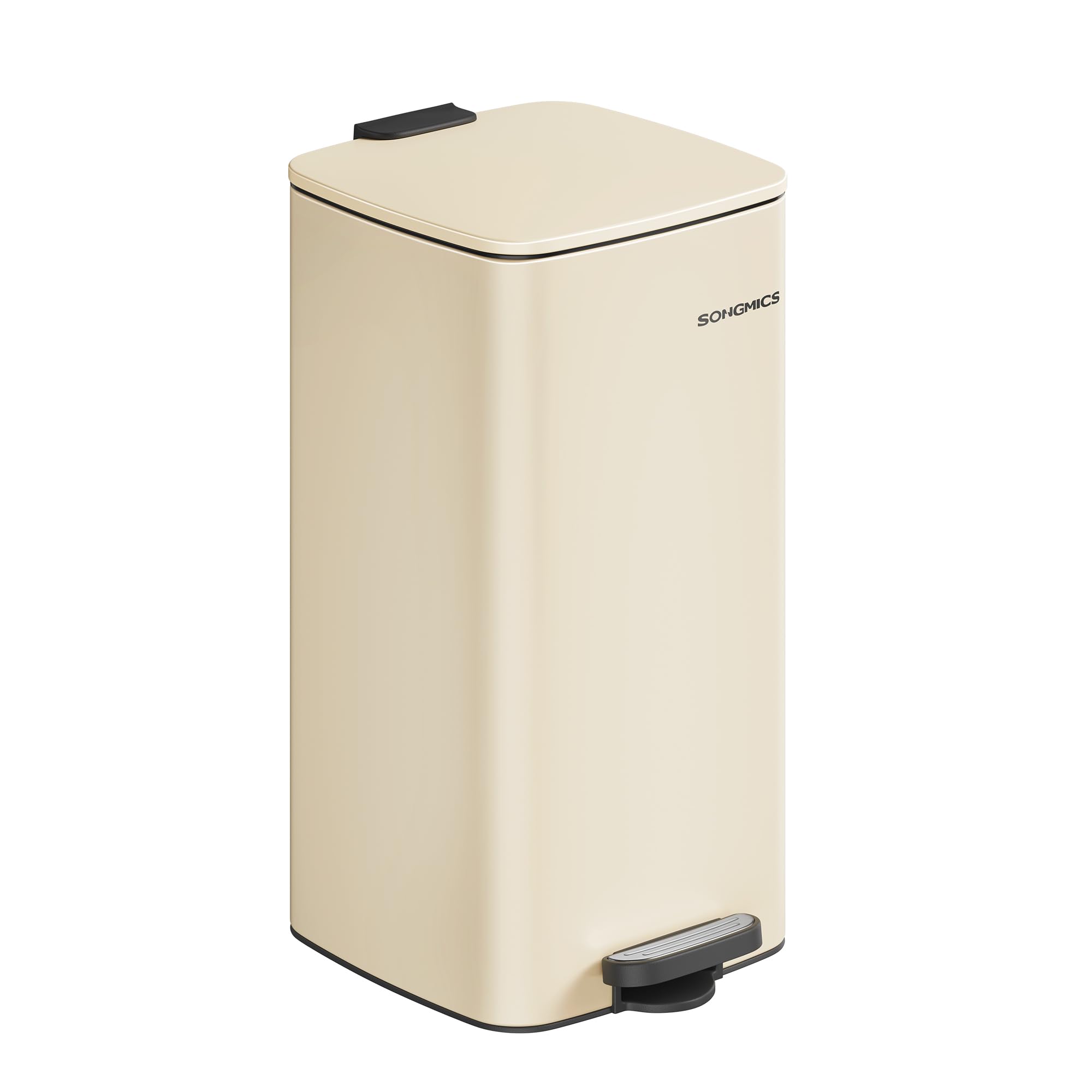 SONGMICS Cubo de Basura, Cubo de Basura de 30 L, Cubo de Basura de Cocina de Acero Inoxidable, con Cubo Interior, Cierre Suave y Permanece Abierto, Beige Arena LTB593A02