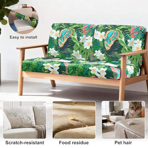 Image of BIETYONE 4Pcs Patio Stretch Cushion Covers,Outdoor Sofa Replacement Cover Slipcovers for Patio Furniture Cushion Covers, Washable Reusable Furniture Protector