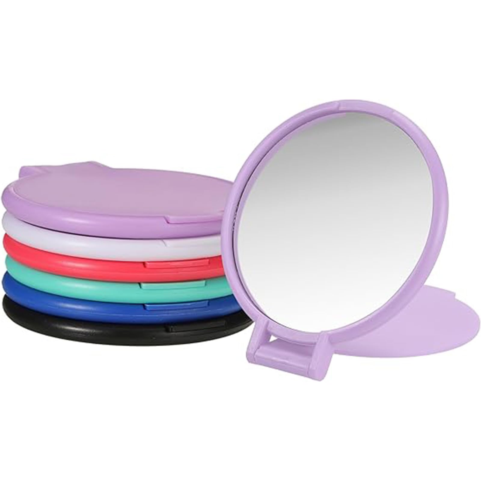 LLXUANKK 6 Pack Mini Folding Compact Mirror, Pocket Mirror Travel Makeup Mirror Set, Small Round Portable Mirror for Purse Handbag Cosmetic Bag (Pink, Rose Red, Purple, Black, White, Emerald Green)