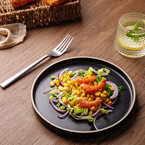 Leratio Dinner Plates,Ceramic Dinner Plates Set Of 6,10.75 Inch Large Ceramic Plates,Modern Shape Dinnerware Dishes Set For Kitchen, Microwave & Dishwasher & Oven Safe-Black With White Rim #TOP2