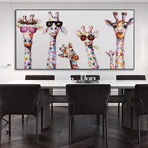 Art sur toile girafe graffiti coloré grand format 90x180cm finition premium