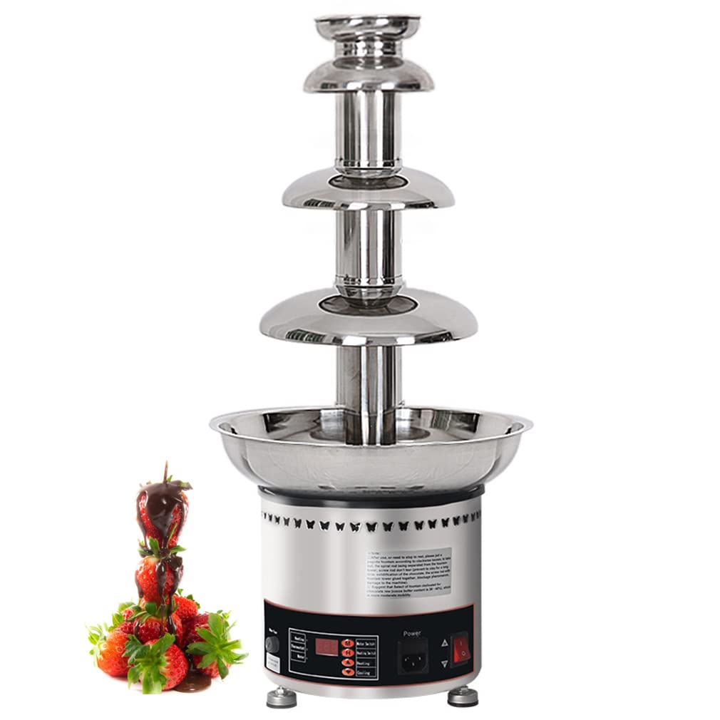 AYCDL Commercial Chocolate Fountain, 4/5/6/7 Tiers Stainless Steel Sauce Melting Pot, Chocolate Melt Heating Fondue Machine Sauce Heater for Party Restaurant Wedding and Birthd,4 Tier