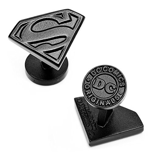 DC Comics Satin Black Superman Shield Cufflinks, Officially Licensed