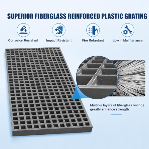 Image of Cinnvoice 1 Pcs FRP Molded Grating Panel, 4ft X 2ft X 1.5in, Grey