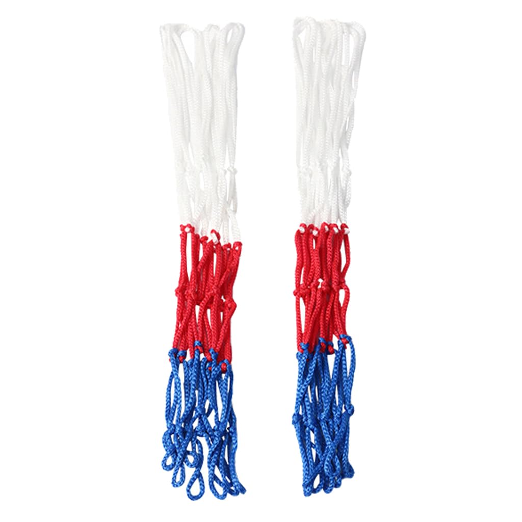 Basketballkorbnetz aus Nylon, 8 Schlaufen, Standard, langlebig, Ersatznetz, professionelles Wettkampfnetz, Weiß, Rot, Blau, 2 Stück