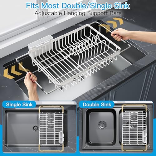 Image of JASIWAY White Dish Drying Rack Over the Sink with Utensil Holder