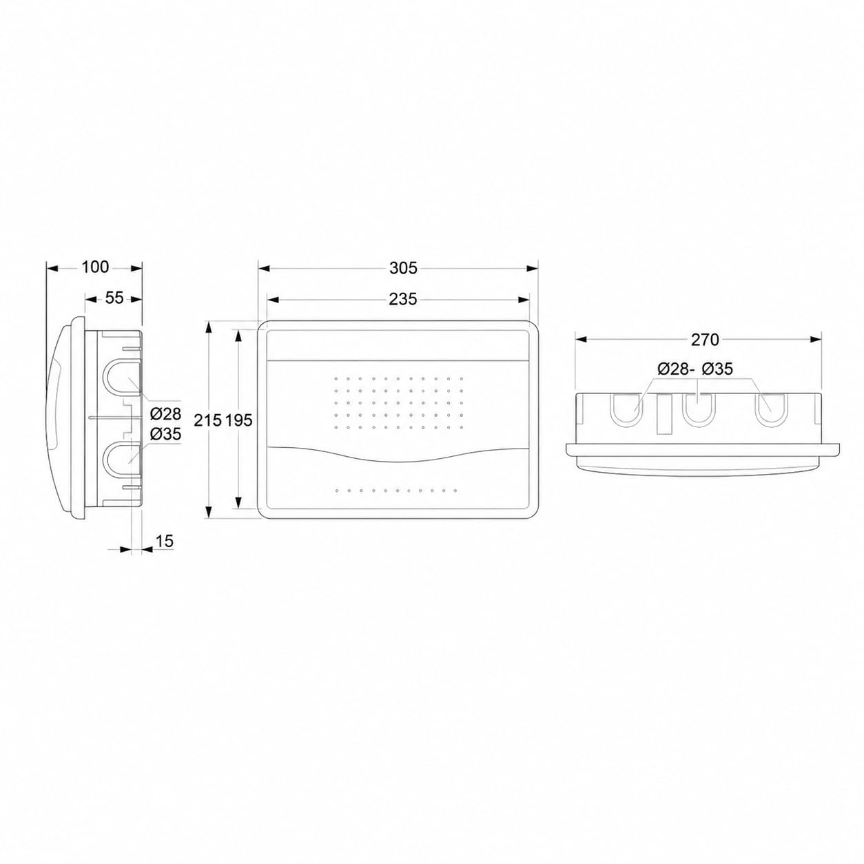 Cuadro de Distribución de Empotrar 12 Módulos 305x100x215mm con PuertaTransparente IP40 400V ABS