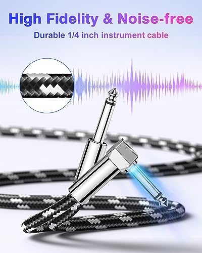 Image of New Bee Guitar Cable 10ft Electric Instrument Bass AMP Cord for Electric Mandolin, Pro Audio (Right Angle to Straight, Black White)