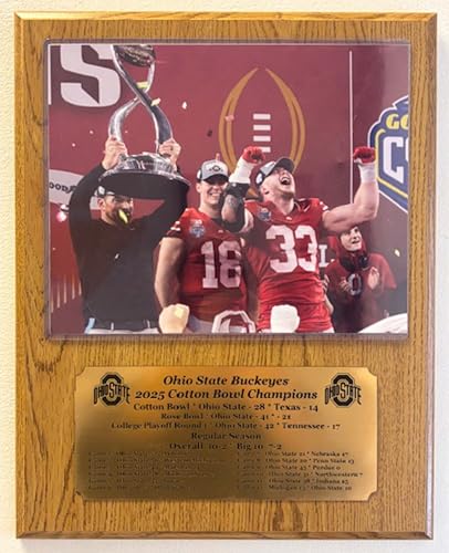 Ohio State 2025 Cotton Bowl Champions 8x10 Photo Plaque with an Engraved nameplate with The Season Results (Oak)