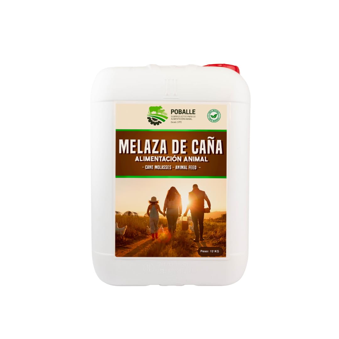Mélasse Poballe pour alimentation animale – vaches, chèvres, moutons et chevaux. Bidon de 12 kg de mélasse de canne de haute pureté.